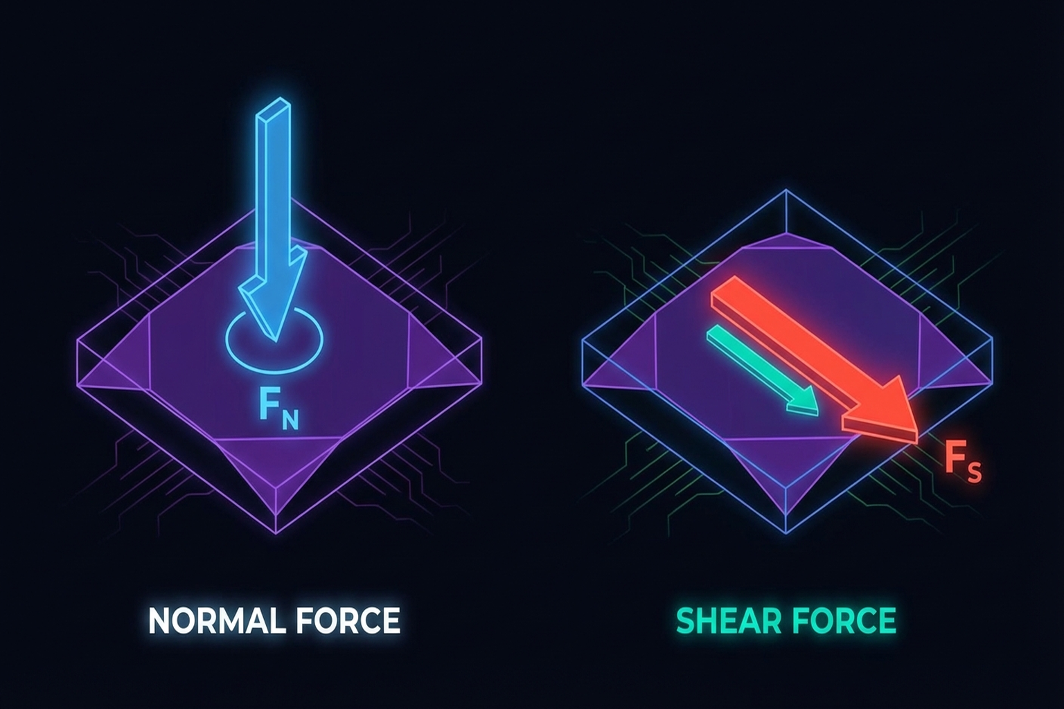 Figure 2.4b: Multi-axis tactile sensing — comparing the roles of normal and shear forces.