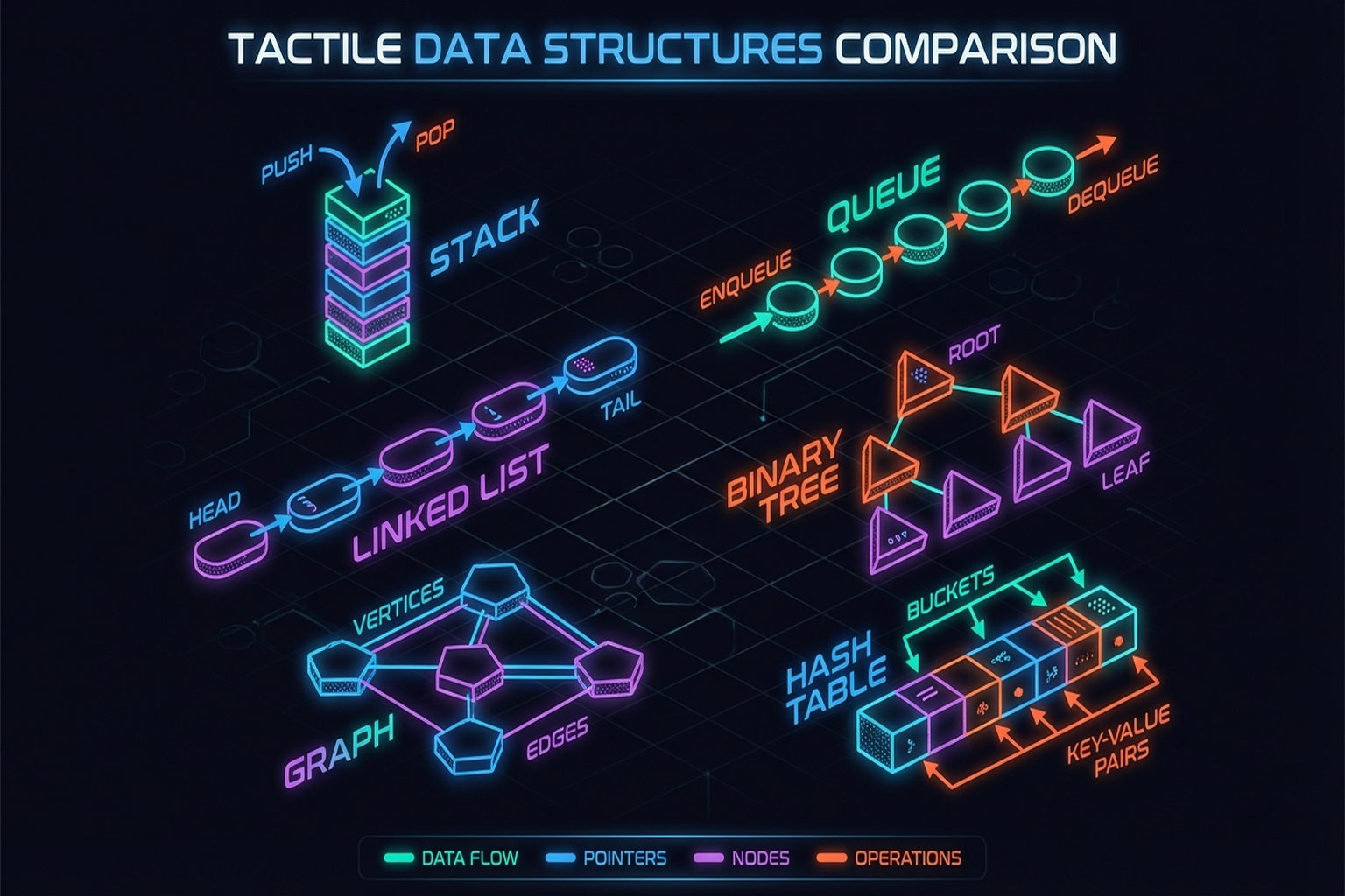 Figure 3.2: Comparison of six tactile data representation structures.