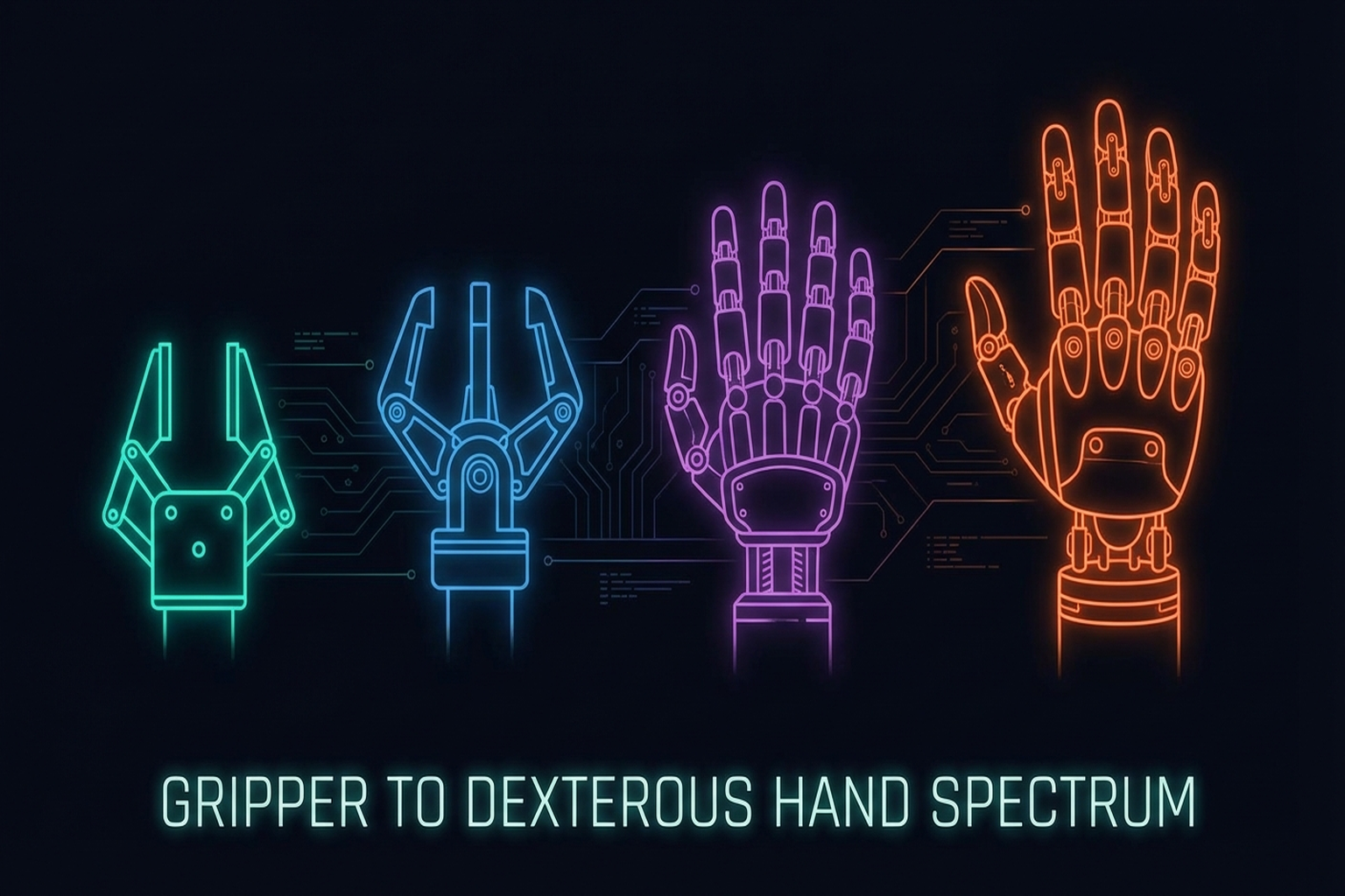 Figure 4.1: Parallel gripper vs. dexterous hand — the design trade-off spectrum.