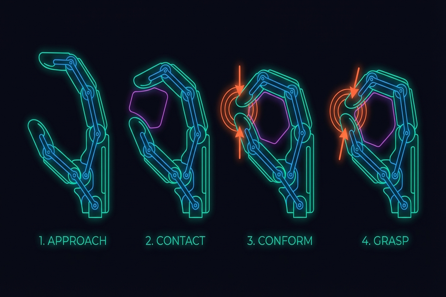 Figure 5.1: Shape adaptation sequence of an underactuated finger.