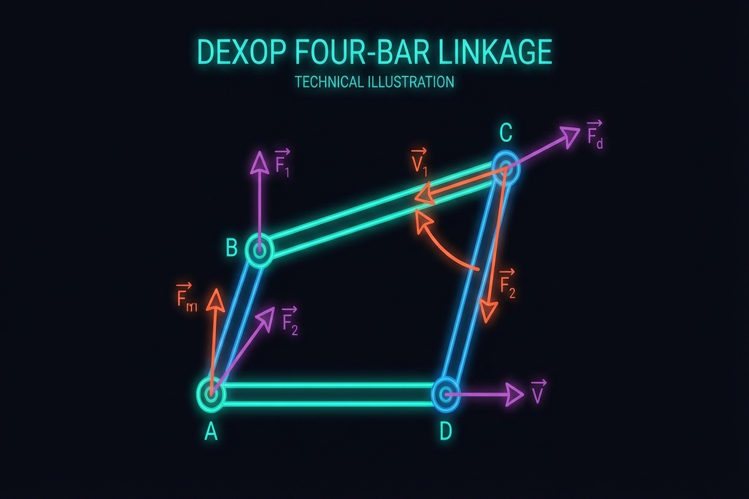 Figure 10.5: DEXOP four-bar linkage mechanism. Source: DEXOP (2025).