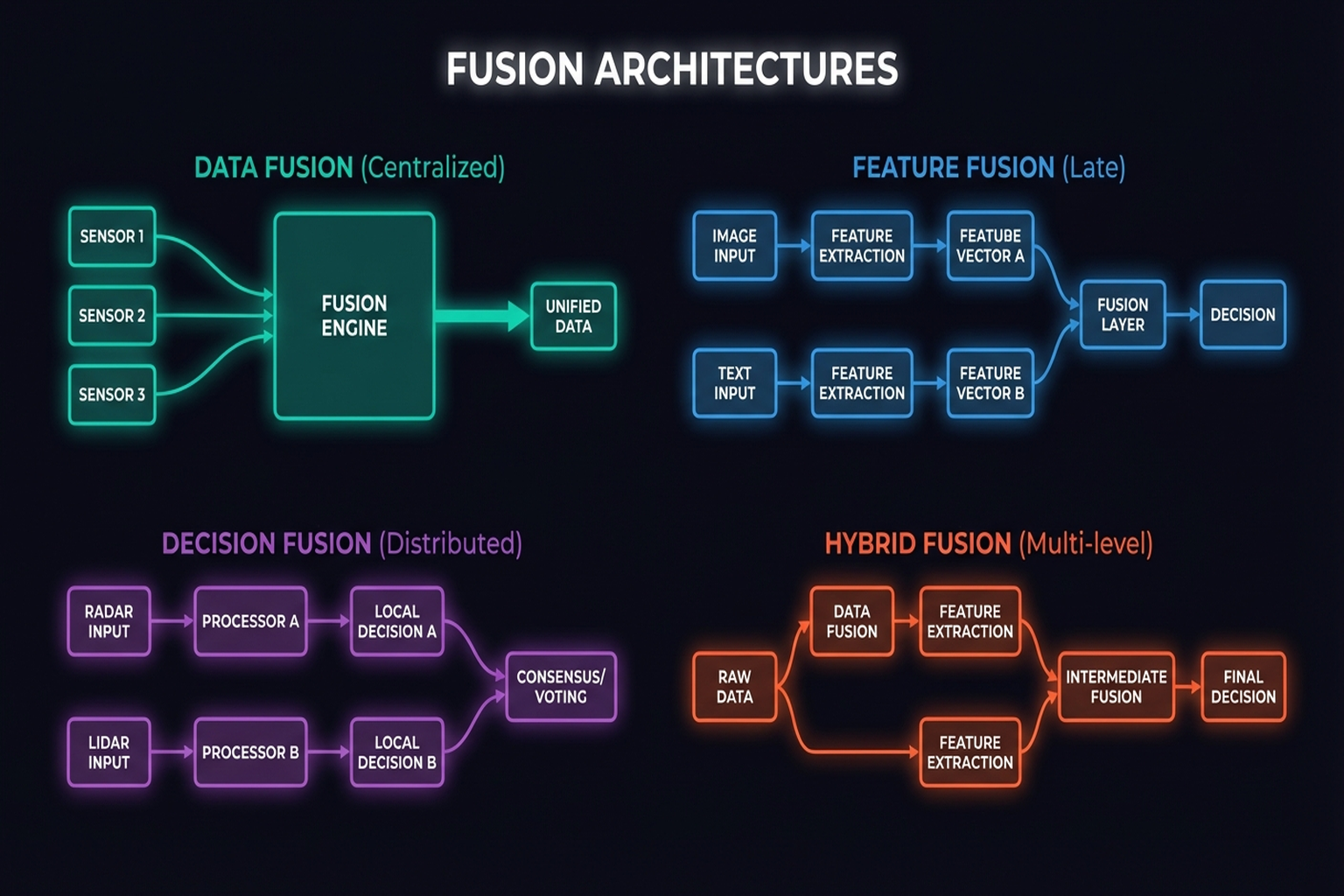 Figure 11.1: Multimodal fusion architecture comparison.
