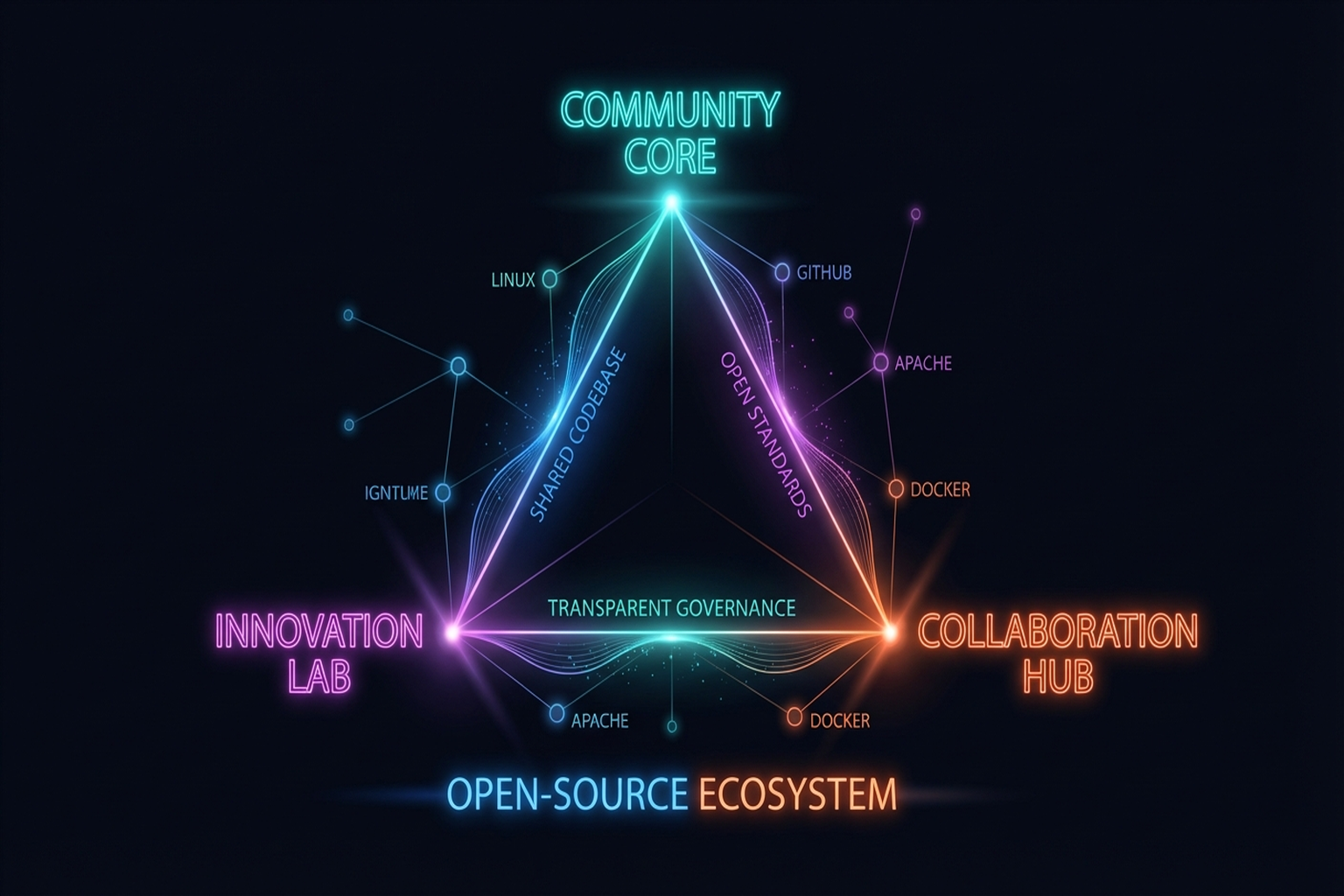 Figure 11.3: Open-source ecosystem — hardware, software, data triangle.