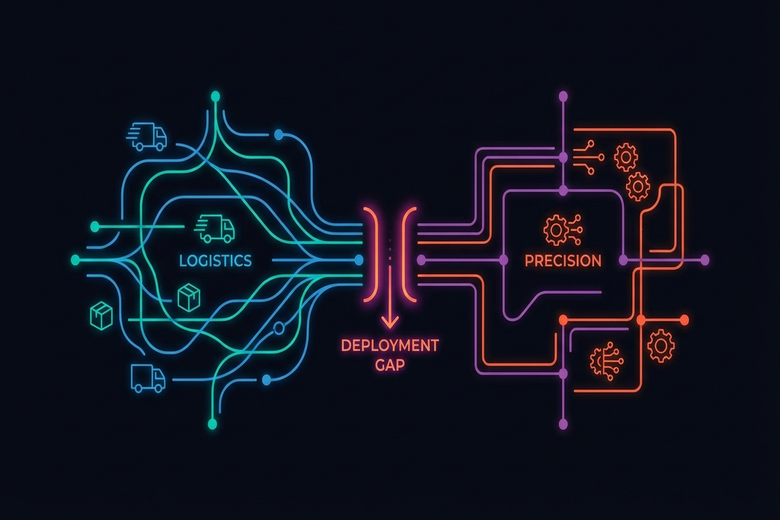 Figure 12.3: Manufacturing deployment gap — logistics vs. precision manipulation.